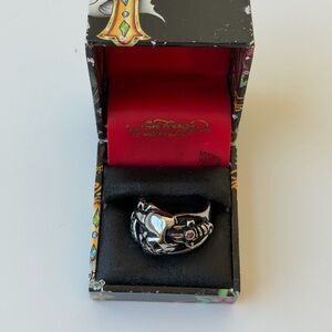Ed Hardy Skull Ring with Red Stone